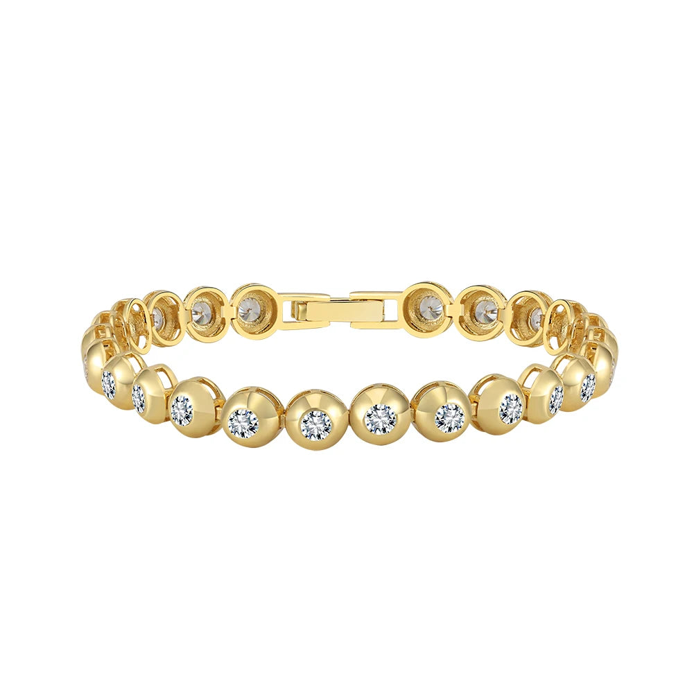 SB209 RINNTIN Delicate 925 Sterling Silver Tennis Bracelet | 3mm Round Cut 5A CZ Bezel Setting Gold Tennis Bracelet for Women
