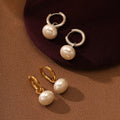 18k Real Gold Plated PVD Jewelry Waterproof Stainless Steel Earrings Platinum Natural Shell Pearl Drop Women's Hoop Earrings