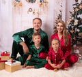 Quality Adults Kids Custom 2 Piece Sleepwear Christmas Party Set Women PJS Set Silk Satin Christmas Family Pajamas Matching Sets