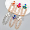 Wholesale  Fashion Jewelry in Exaggerated Alloy Inlaid Rhinestone Floral Chain Tassel Earrings for Women