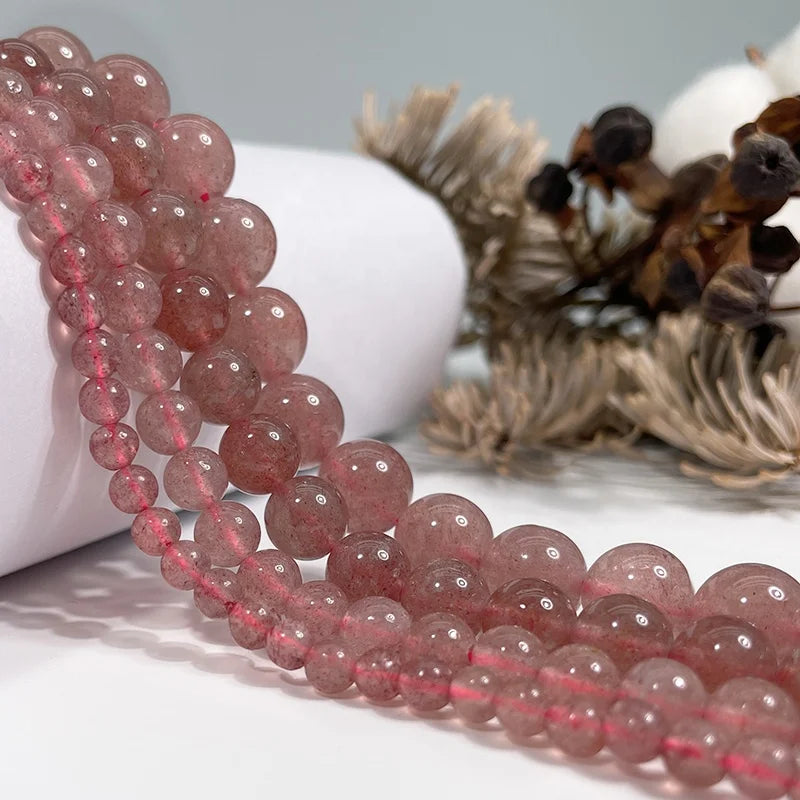 Natural Crystal Beads for Jewelry Making Strawberry Quartz Beads Lose Gemstone  Round 10mm Beads