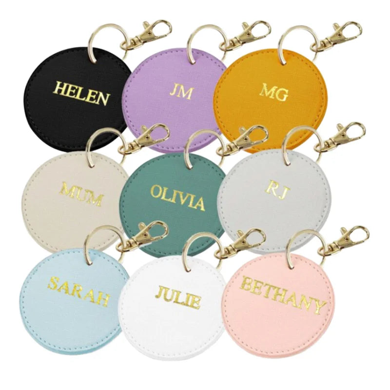 In Stock Round Keychain Pendant Quality PU Leather with Personalized Laser Engraved Design Keychain Bag for Jewelry Gift