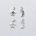 Hollow Flower Shape 925 Sterling Silver Crescent Moon and Stars Charm Pendant Jewelry Accessories