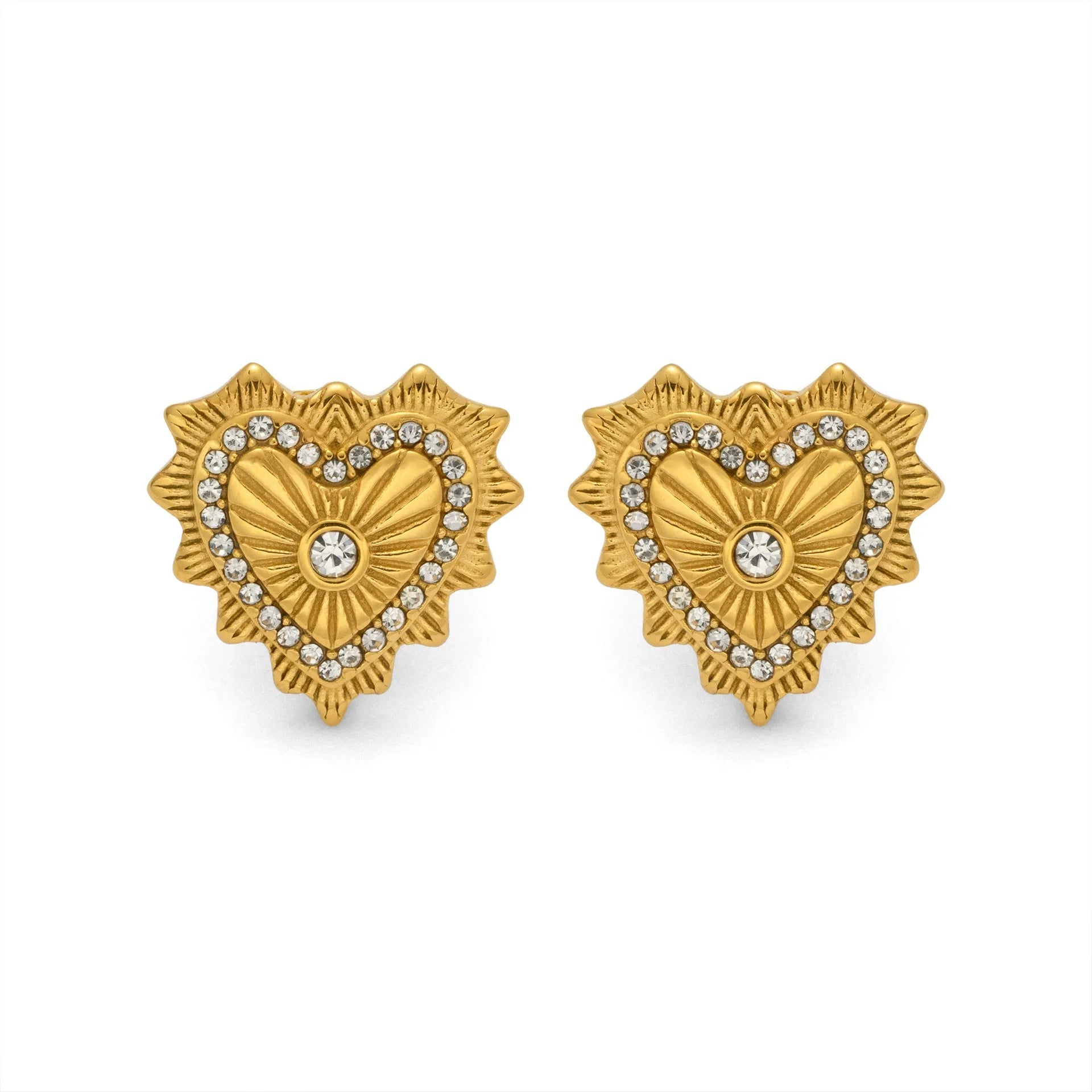 18 k Gold Plated Hypoallergenic Stainless Steel Cute Vintage Love Heart Embossed Earrings for Party Gift