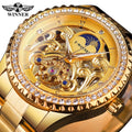 Winner Mechanical Wristwatches Men Luxury Golden Diamond Skeleton Automatic Man Watch Stainless Steel Moon Phase Mens Clock