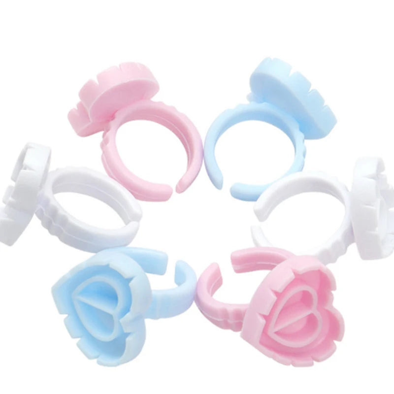 Disposable Plastic Pink White Hearted Eyelash Extension Glue Holder Cup Lash Tech Glue Rings Blue Eyelash Glue Ring