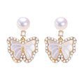 S925 Silver Needle Luxury Sea Shell Butterfly Jewelry Natural Freshwater Pearl Stud Earrings