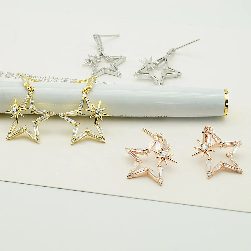 Wholesale Fine Jewelry Solid Silver Fancy Earrings S925 Star Shaped Pure Silver Earring Stud