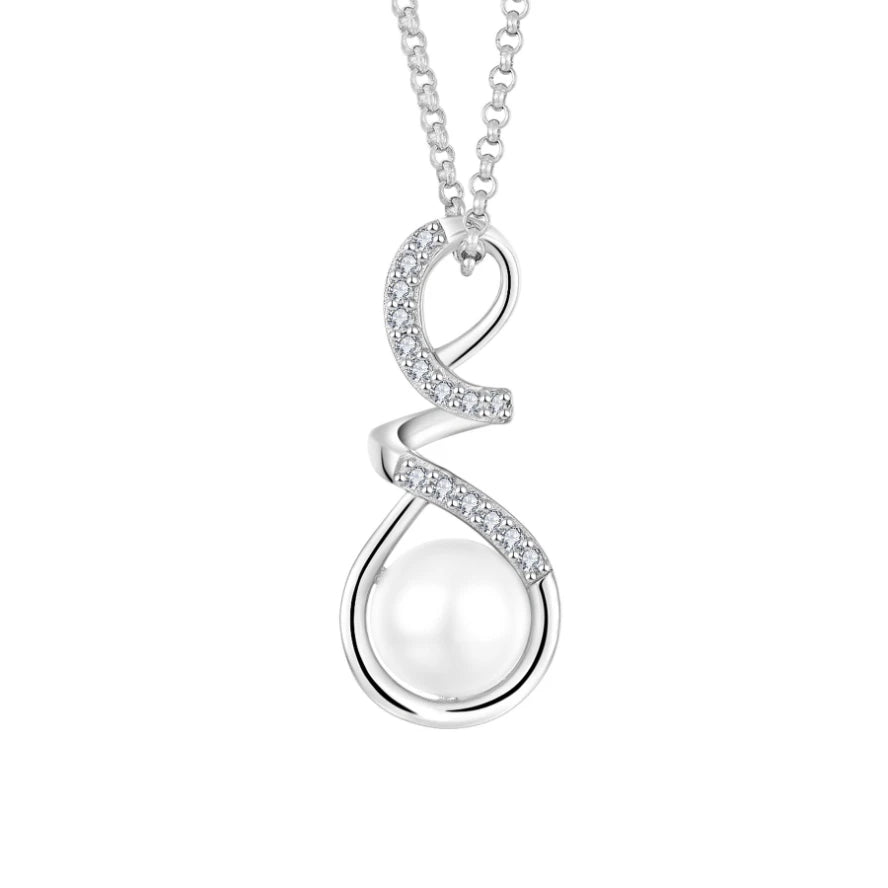 925 Sterling Silver Infinity Pearl Pendant Necklace for Women