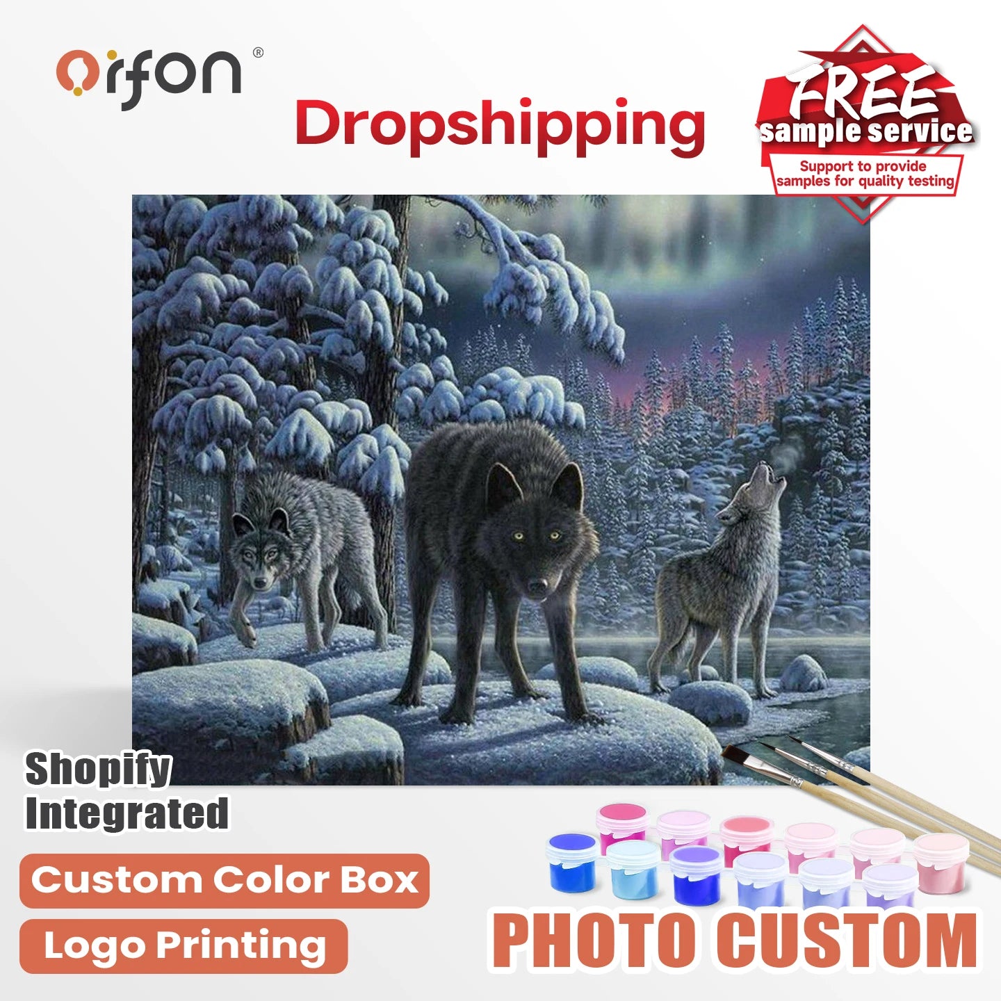 Orfon Factory Direct Drop Shipping Paint by Numbers Kits - Majestic Snow Forest Wolf Pack Art for Adult DIY Home Decor Wholesale