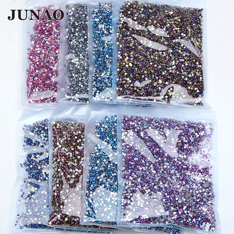 JUNAO Wholesale Bulk Package SS3-SS50 Non Hotfix Crystal Strass Clear Color Flatback Glass Rhinestone for Dress