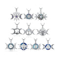 925 Sterling Silver Wicca Jewelry Wiccan Symbols Jewellery Witch Goddess Lilith Triple Moon Pendant Necklace for Women