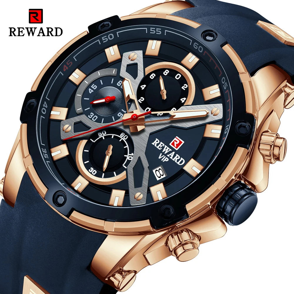 2022  New REWARD Mens Watches Blue Waterproof Dropship Luxury Chronograph Sport Dropshipping Wristwatch Relogio Masculino