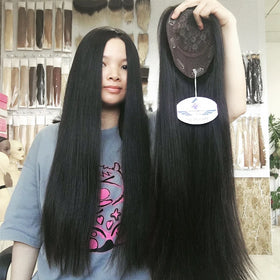 Kuwait Hand Tied Full Cuticle Aligned European Unprocessed Remy Hair Natural Black Human Hair Silk Base Topper for Women