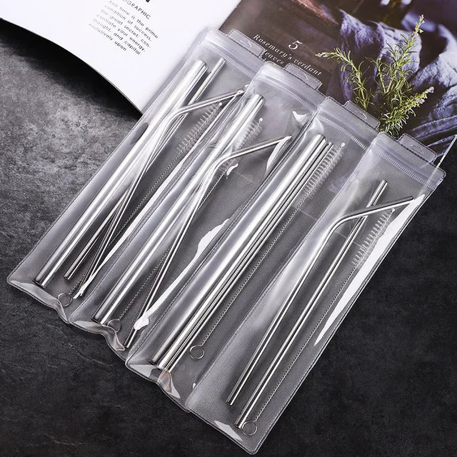 Drinking Reusable Metal Boba  Portable Stainless Steel Straw Set