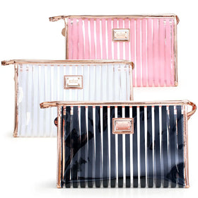 Women clear PVC Cosmetic Bag Customized Strip Printed Transparent PVC Makeup Pouch Bag for Travel Eco