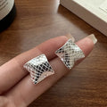 925 Sterling Silver Geometric Square Shape Stud Earrings for Women Fine Jewelry