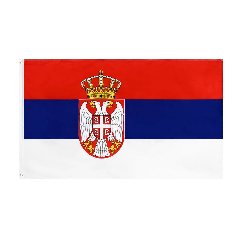 Wholesale Fast Shipping Cheaper Fly Breeze Polyester Printed Vivid Color Canvas Header Brass Grommets 3 X 5 Feet Serbia Flag
