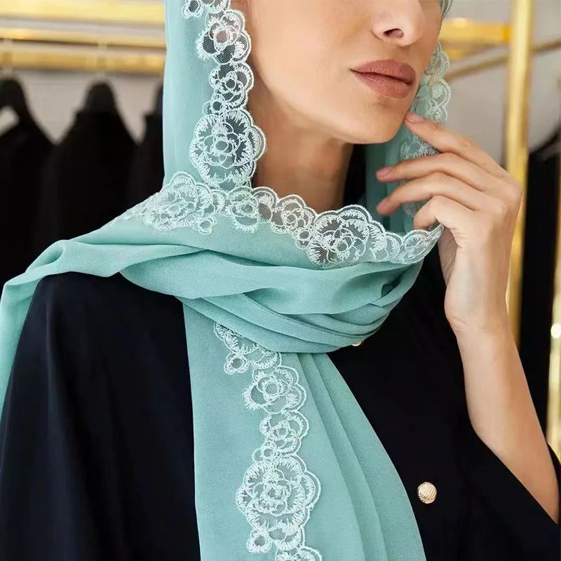 Summer Pearl Chiffon Fashion Lace Scarf Women Foreign Trade New HOT NATIONAL PURE-COLOR SCARF