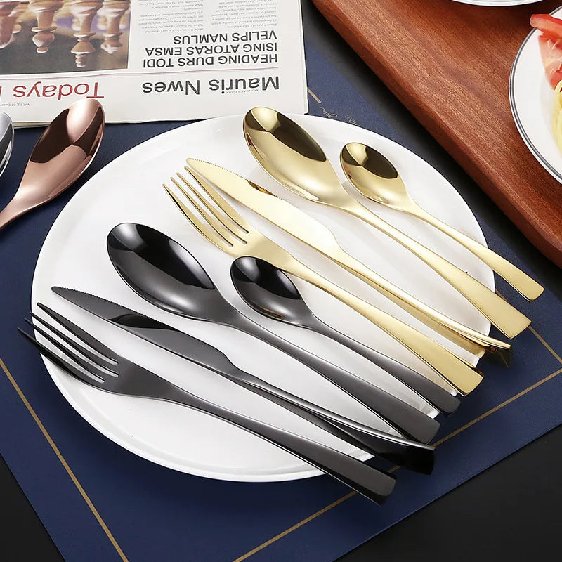 Light Luxury Mirror Stainless Steel Steak Knife Fork Spoon Gold Cutlery Set Suitable for Wedding Hotel Cutlery Four Pcs Set