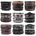SC Hip Hop Cross Woven Leather Bracelet 5 Pcs Set Leather Bangle Bracelet Handmade Adjustable Bracelets for Women Men