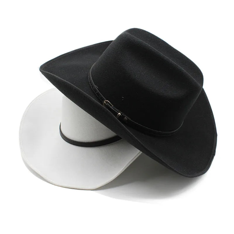 Sombrero Vaquero Hombre Classic Solid Color Design With Belt Cowboy Hat Plain Felt Cowboy Hats Wholesale