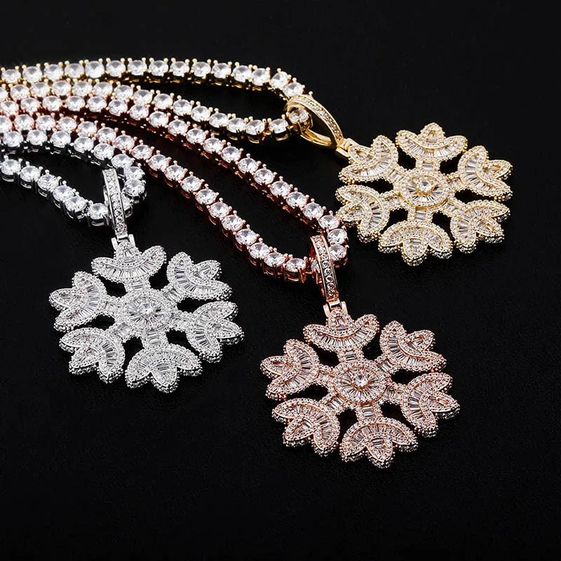 Hip Hop Snowflake Pendant with Zircon Inlay Personalized and Simple Snowflake Necklace for Couples