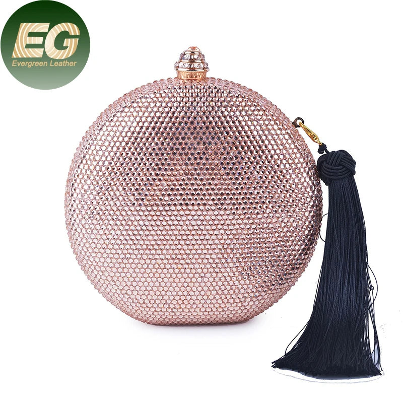 LEB1564 Round Fancy Braided Crystal Clutch Bags Party Ladies Shoulder Women Diamond Purse Evening Custom Rhinestone Bag