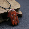 Huiying Natural Stone Fatima Shape Healing Red Jasper Stone Pendant Necklaces Crystal Quartz Women Jewelry Necklace Pendant Jeweley