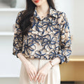 Turn Down Collar Button Long Sleeve Blouse Women Single Breasted Office Work Print Vintage Shirts Blouses 6827#