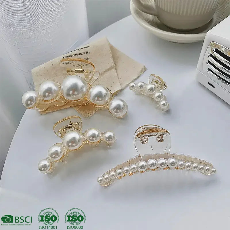 Ladies Fashion Plastic Hair Claws Large Size Barrette Crab Pearl Claw Clips for Woman