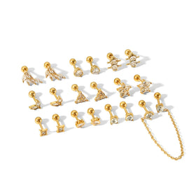 Fashion Body Ear Piercing Nail Screw Geometric Cz Bling Piercing Jewelry 18K Gold Plated Stainless Steel Earrings Stud