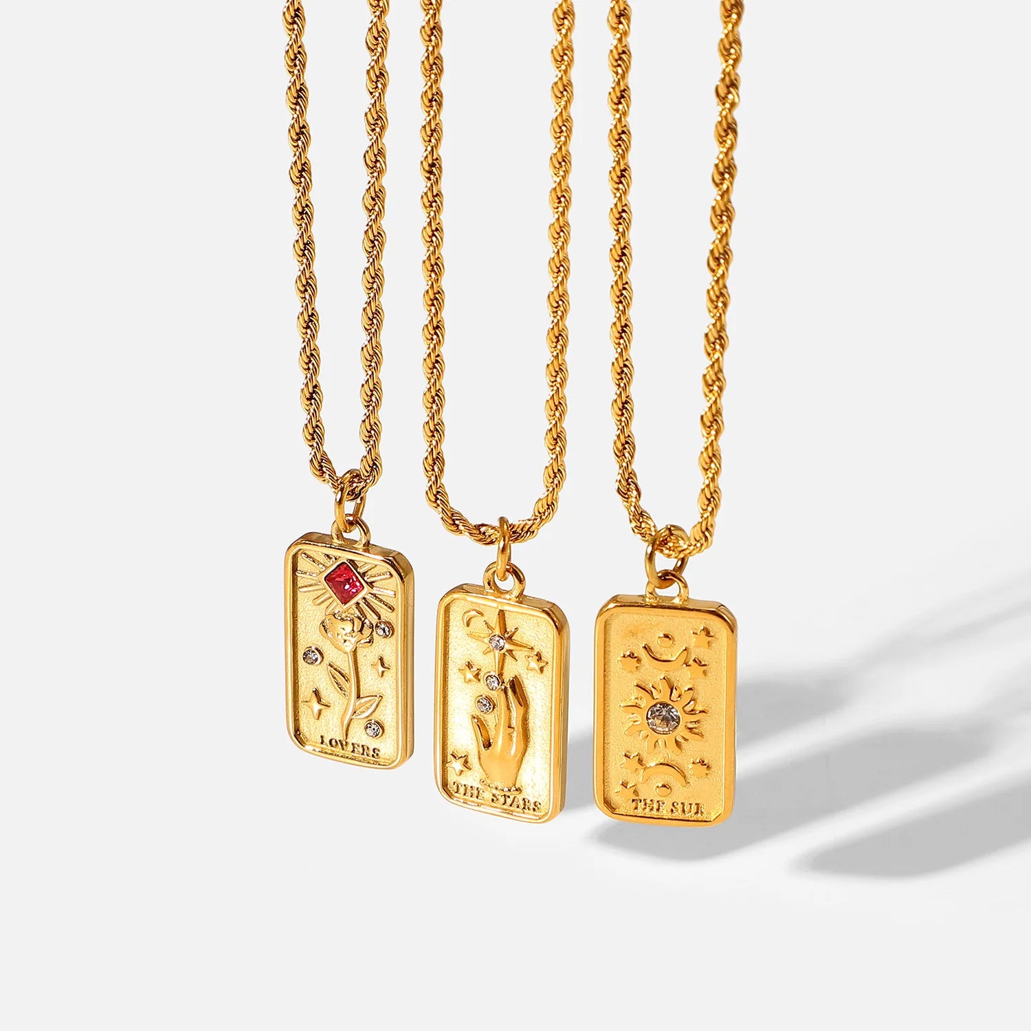 Micci Sun and Star Necklaces Jewelry 18K Gold Plated Stainless Steel Twisted Rope Chain Rose Pendant Necklaces