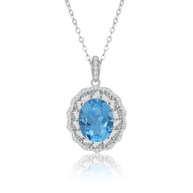 YBO Natural Gemstone S925 Silver CZ 8x10MM Blue Topaz Pendant Clavicle Chain Geometric Trendy Rhodium/Gold Plated Women Wedding