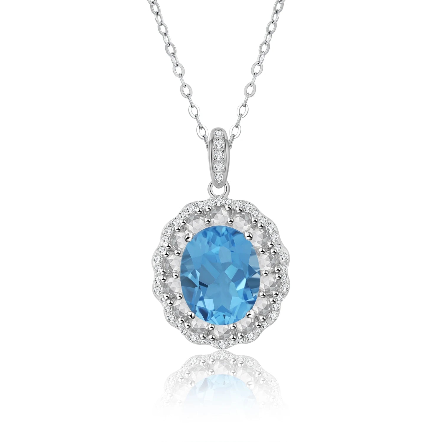 YBO Natural Gemstone S925 Silver CZ 8x10MM Blue Topaz Pendant Clavicle Chain Geometric Trendy Rhodium/Gold Plated Women Wedding