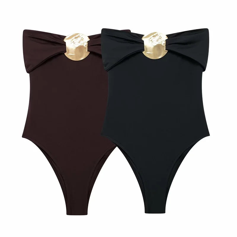 ZATRHMBM Summer Women's One Piece Swimsuit 2024 New Casual Fashion Sleeveless Wrap Swimsuit Sexy Corset Style One Piece Swimsuit