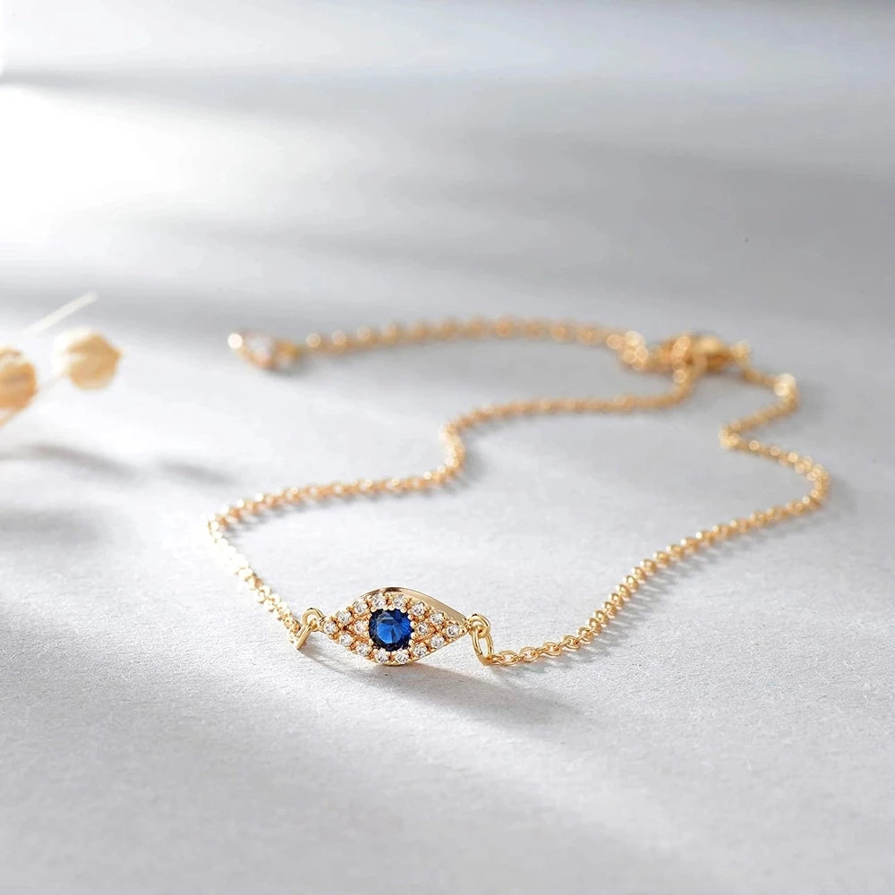 Peishang Women 925 Sterling Silver 14K Gold Plated Dainty Evil Eyes Anklet Bracelet Adjustable Chain Jewelry Wholesale
