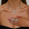2024 Fashion Jewelry Charm Bridal Necklace Earrings Set Retro Shiny Rhinestone Crystal Bowknot Jewelry Set (KJ133)