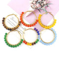 Natural Stone Crystal Bead Hoop EarringsCopper Gold Plated Earring for WomenLarge Wire Wrapped 6MM Gemstone Beads Hoop Earring