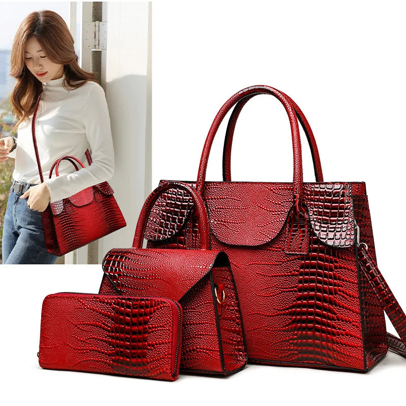 2025 New Ladies' Crossbody Bag Multi-piece Zipper Closure Portable Lizard Design Single Double Fashionable for Summer Winter