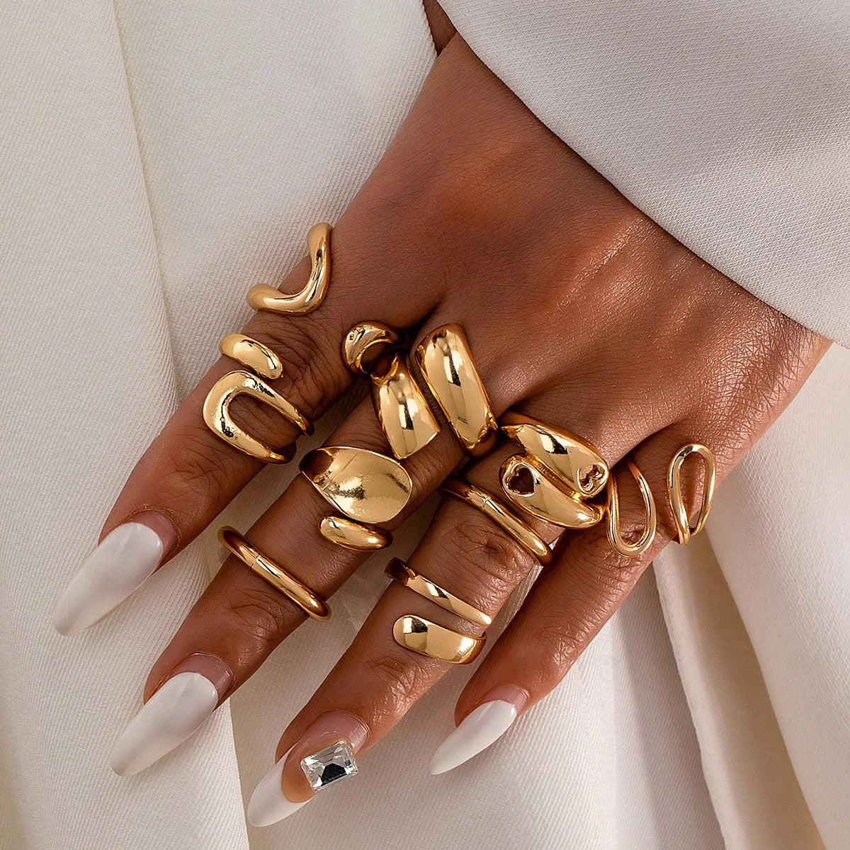 Trendy Gold Metal Simple Ring Sets European and American Popular Jewelry for Cross-Border E-Commerce Supply