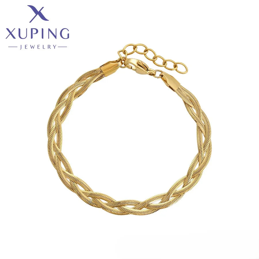 T000955247 XUPING JEWELRY 14K Gold Color Simple Stainless Steel Other Fine Fashion Friendship Jewelry Women Bracelet