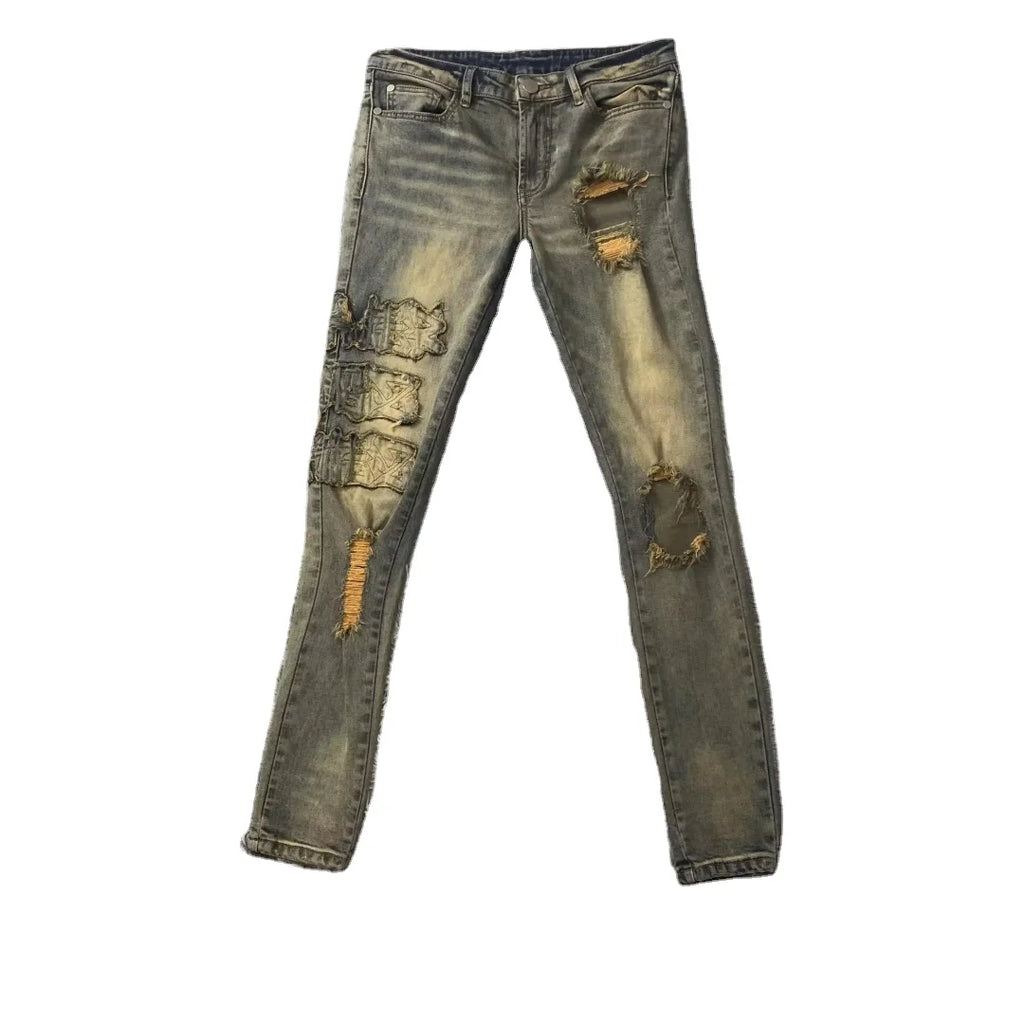 DENIMGUYS American Street Style Mens Vintage Washed Ripped Distressed Stretch Men Denim Jeans Pants