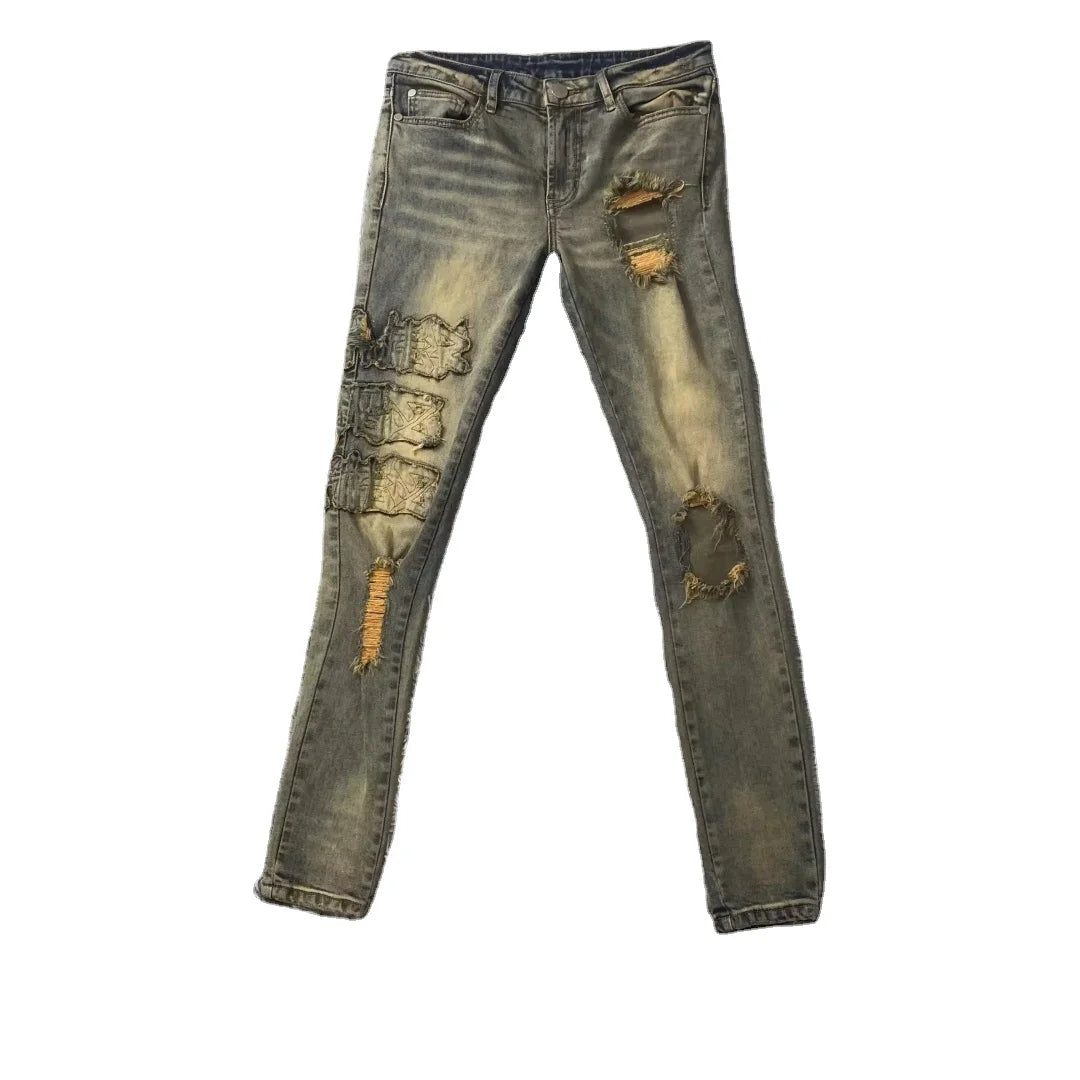 DENIMGUYS American Street Style Mens Vintage Washed Ripped Distressed Stretch Men Denim Jeans Pants