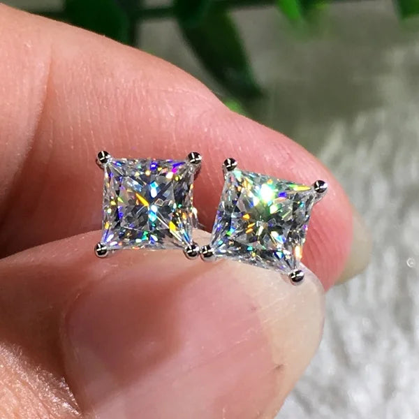 CAOSHI Classic Design Ear Jewelry 5 Size Stud Earrings Unisex Silver Color Crystal Earrings Cubic Zirconia Square Stud Earrings