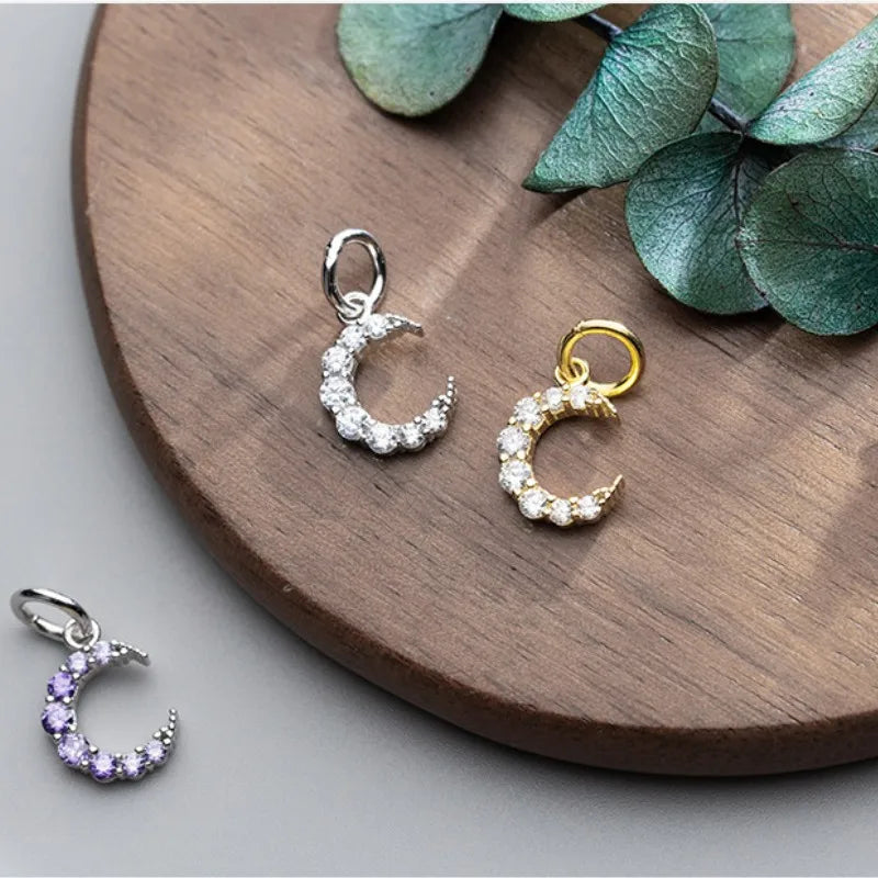 Delicate Pendant 925 Sterling Silver Gold Plated Micro Inlaid Zircon Cute Moon Charm for DIY Jewelry Bracelet Necklace Making