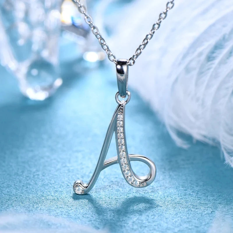 Huitan Elegant Jewelry Necklace Silver Plated Crystal Cubic Zircon for Women Party Fashion Jewelry Pendant Necklaces for Letter