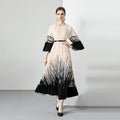 Fashion Runway Short Sleeve Ruched Chiffon Woven Dress Women's Black and White Floral Print Vintage Elegant Bohemian Dress