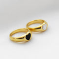 Dainty 18K Gold Plated Stainless Steel Engagement Signet Ring Stacking White Shell Heart Rings Jewelry Women