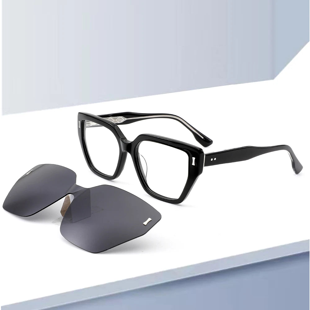 Factory Wholesale Luxury UV400 Polarized Sunglasses for Women Custom Logo TR 90 Retro 2-in-1 Magnetic Clip-on Made Tac Acetate